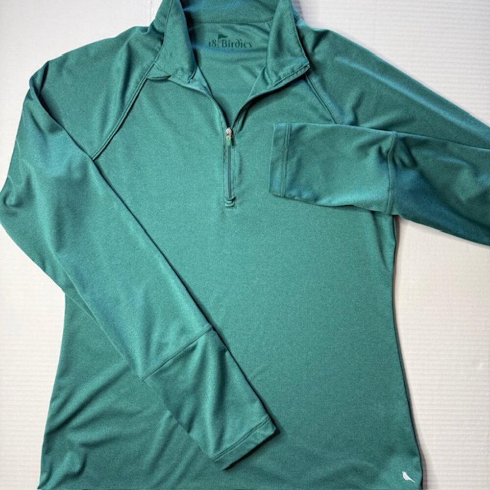 Golf Shirt 18 Birdies Women's Green 1/4 Zip Pullover Tennis Pickleball Top Sz M - Picture 2 of 10